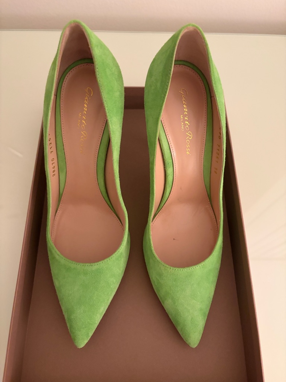 Gianvito Rossi Lime Green Suede Pointed Toe Pumps